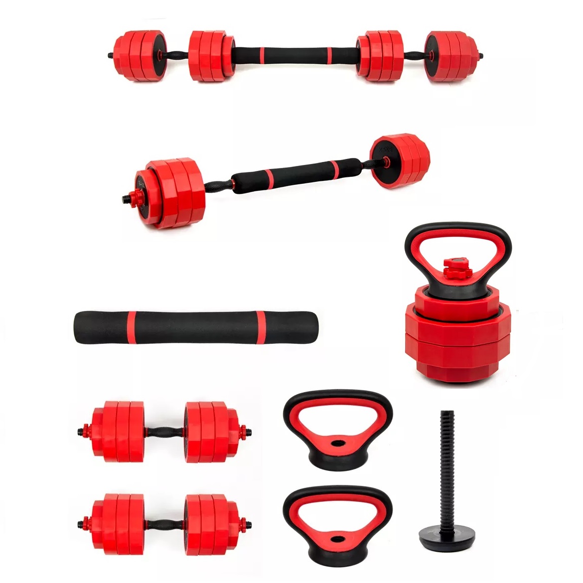 6 u 1 set utega + šipka + kettlebell + ručke za sklekove